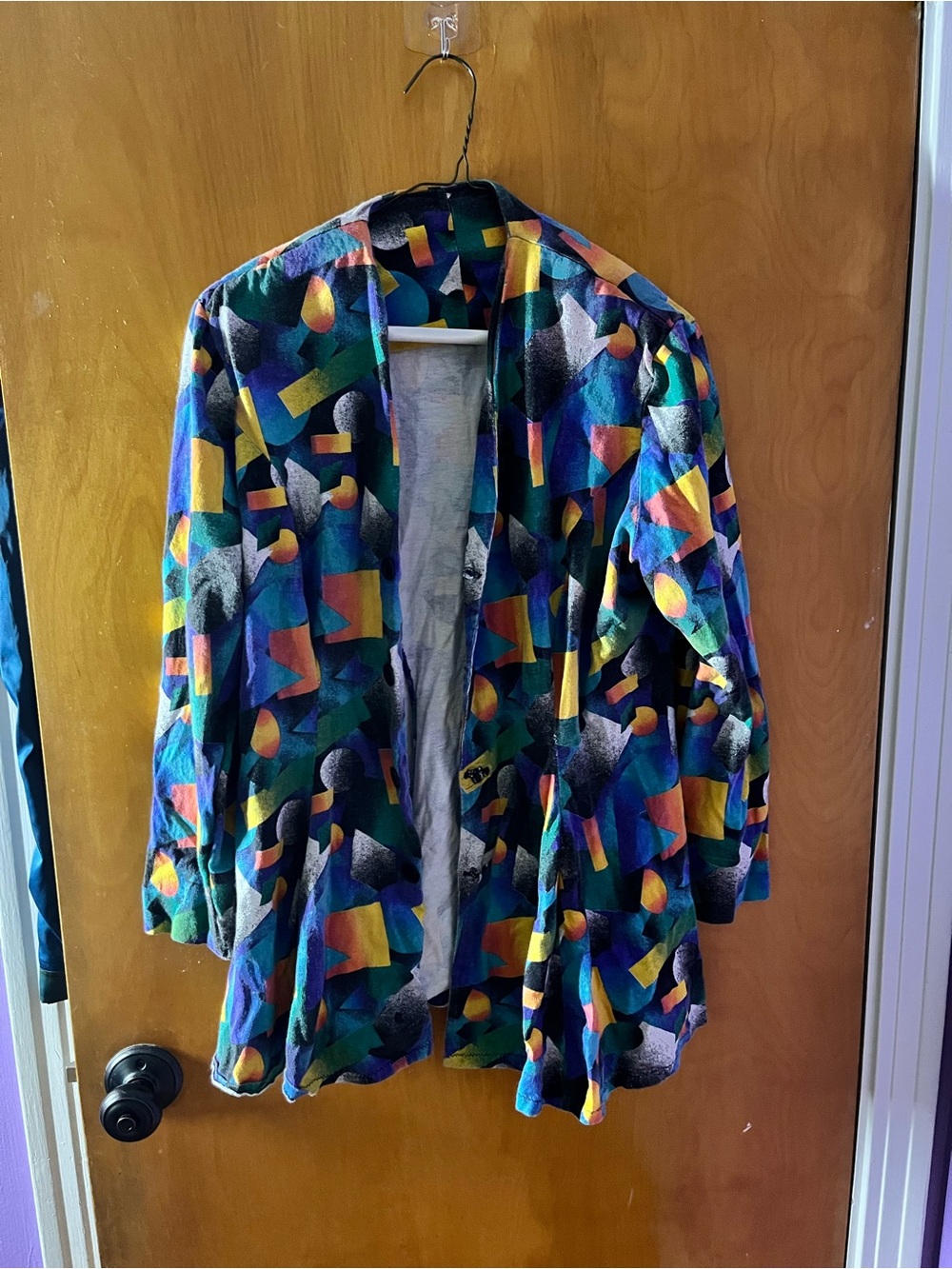 Vintage 80s Colorful Geometric Print Open-Front Women's Jacket